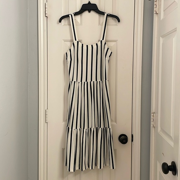 LOFT Striped Tiered Square Neck Dress - Picture 7 of 10